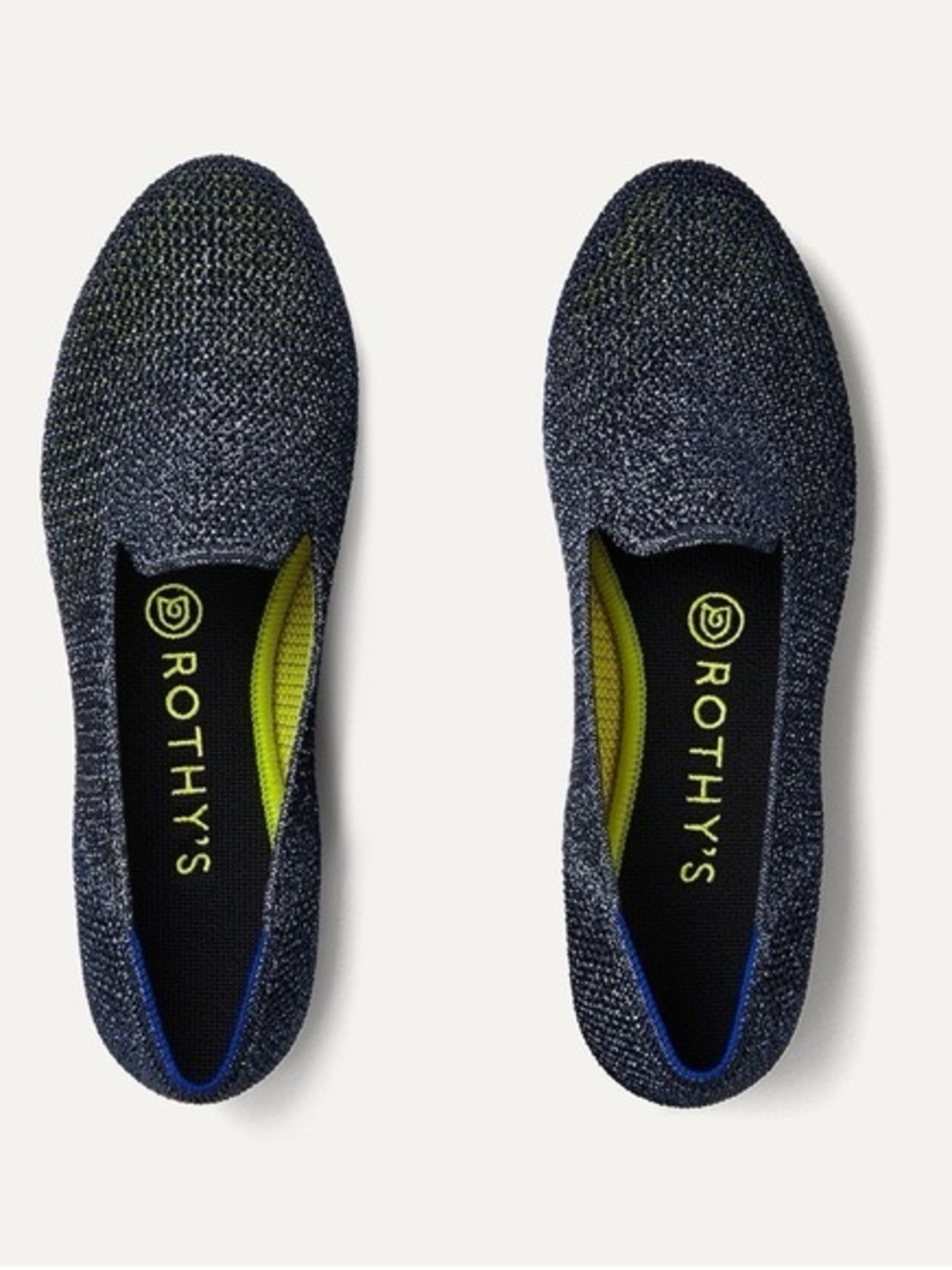 Rothy’s The Loafer in Metallic Lattice Stitch Navy Blue Neon – Size 11